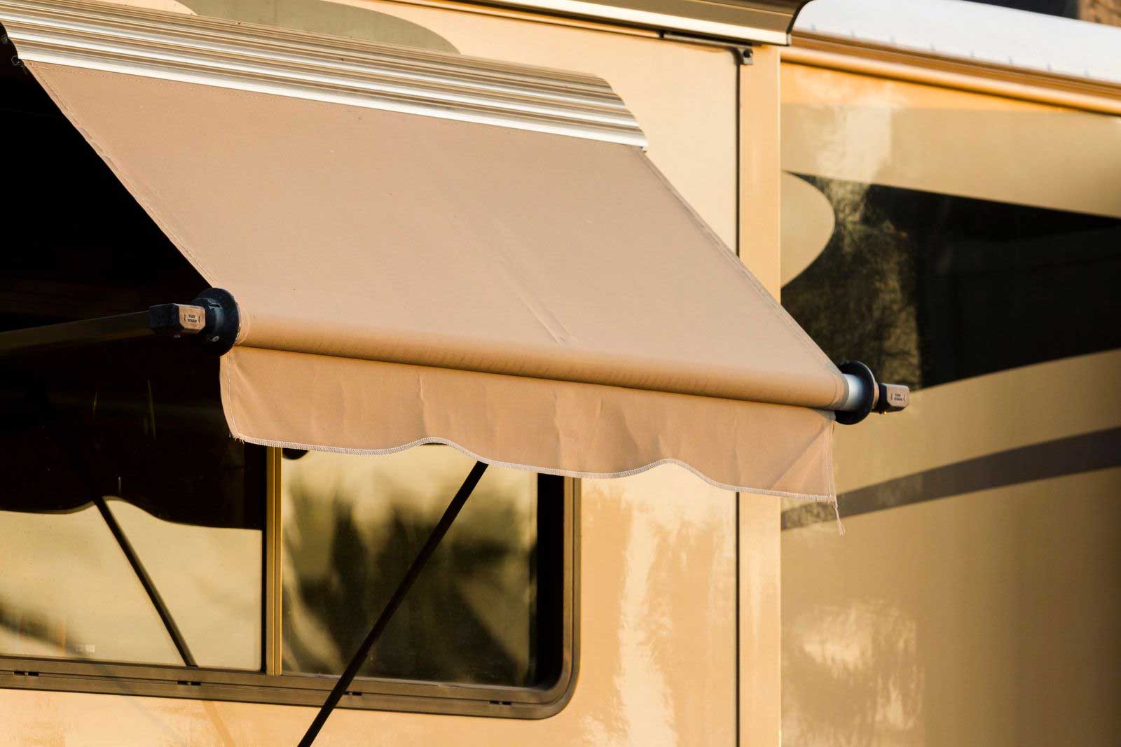 RV Awning Fabric Close-up of tan RV awning fabric.